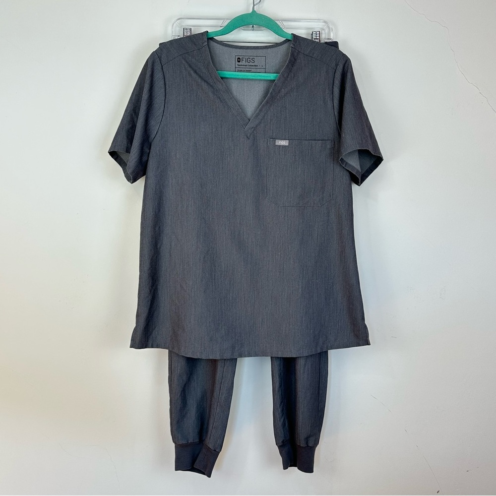 Figs Women's 2 piece Set Gray Drawstring Pants Sz L Nursing Medical Dental